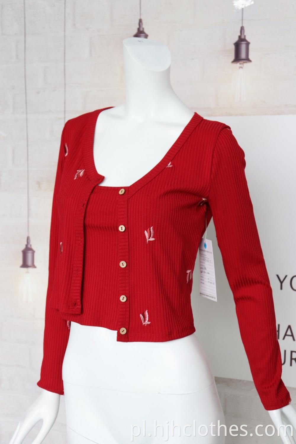 Ladies Embroidered Ribbed Cardigan Suit